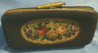 Rare C.  1860s Brass Leather & Embroidery Cigar Holder W/ Civil War Cannon Clasp