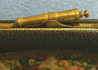 RARE c.  1860s BRASS LEATHER & EMBROIDERY CIGAR HOLDER w/ CIVIL WAR CANNON CLASP 3