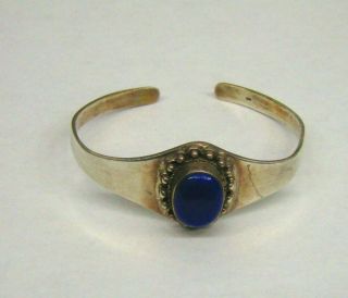 Vintage 925 Sterling Silver Cuff Bracelet With Lapis