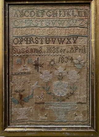 Antique Dated 1834 American Needlework Smapler By Susanna Hager