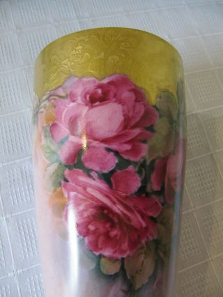 Rare Antique Limoges France Hand Painted Roses Porcelain Wall Pocket Vase