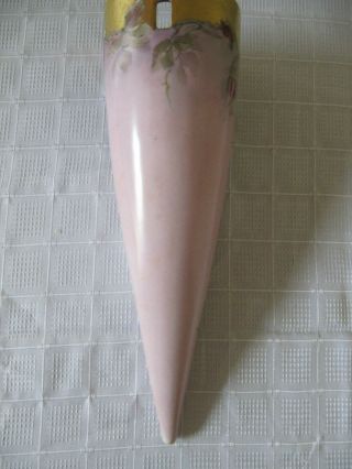 RARE Antique Limoges France Hand Painted ROSES Porcelain Wall Pocket Vase 3