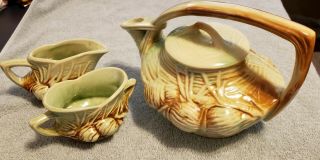 Mccoy Pottery Tea Set Teapot,  Creamer & Sugar Bowl Pinecones Vintage 1946