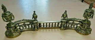 Antique French Louis Xvi Style Gilt Bronze Chenet Set Andirons Fireplace Fender