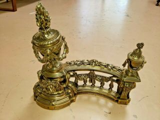 ANTIQUE FRENCH LOUIS XVI STYLE GILT BRONZE CHENET SET ANDIRONS Fireplace Fender 2