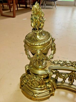 ANTIQUE FRENCH LOUIS XVI STYLE GILT BRONZE CHENET SET ANDIRONS Fireplace Fender 3