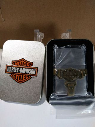 Zippo Lighter Harley Davidson Boot Strap Emblem Belt Buckle Brass 1998 X