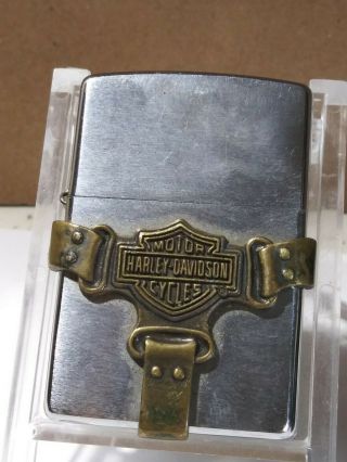 Zippo Lighter Harley Davidson Boot Strap Emblem Belt Buckle Brass 1998 X 2
