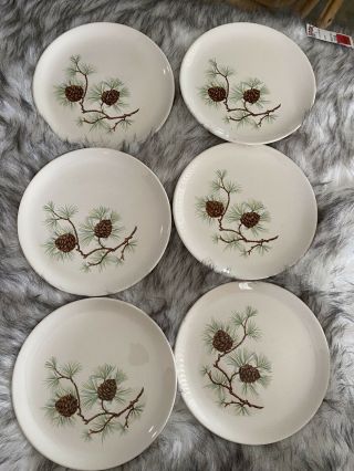 Set Of Six (6) French Saxon China Pine Cone Plates Vintage 1960 