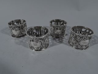Edwardian Napkin Rings - Set Of 4 Antique Cherubs - English Sterling Silver