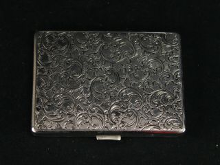 Ornate Vintage Silver Tone Metal Cigarette Case Germany