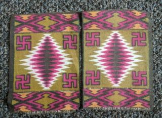 2 Vintage Native American Design Tobacco Felt Mini Rugs 3rd District Ny No 2153
