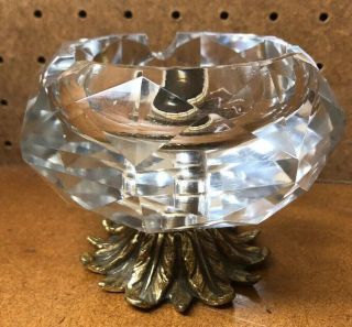 Vintage Brilliant Crystal Ashtray With Metal Footed Base
