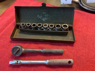 Vintage S - K Diamond 1/4” Socket Set Ratchet Breaker Bar Sockets Case Usa Sk