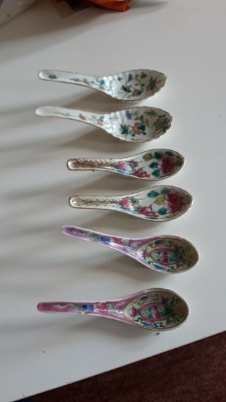 Antique Straits Chinese Peranakan Nonya Nyonya Famille Rose Spoons