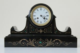 An Impressive French Black Slate & Marble Drum Head Mantel Clock; C1870