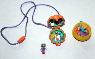 Vintage Polly Pocket Camp Days Locket Necklace With Doll And Bonus Time Piece