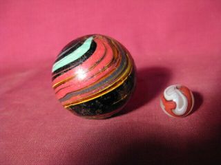 Rare Antique German Hand Made 1 1/2 " Indian Swirl Marble