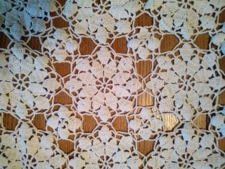 Vintage 54 " Square White Lace Tablecloth Topper Hand Crochet Classic Stars