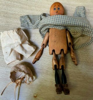 Vtg Hand Crafted Jointed Wooden Carved Doll Boots Antique Style Signed B.  R.  