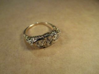 Antique 14k Y/w Gold Filigree & Mine Cut Diamonds Ring,  0.  54ctw,  Size 6.  5,  2.  5g