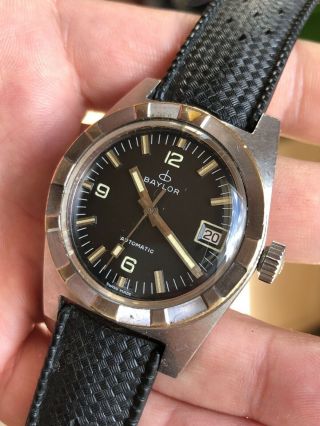 1960s Vintage Baylor All Steel Mens Diver Watch Automatic As 1903 36mm