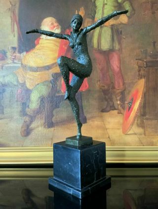Incredible Tall Solid Bronze & Marble Art - Deco Ballerina Dancer Statue Figurine