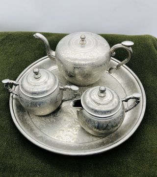 Antique Kut Hing Swatow Pewter Tea Service Mid 19th Century