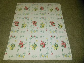 Vintage Tablecloth Flowers Pink Yellow Red On White 56 X 48