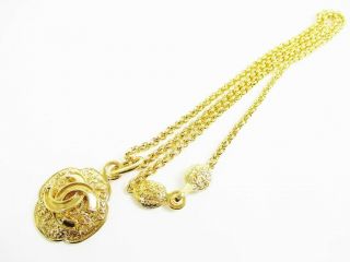 Authentic Chanel Vintage Cc Logo Gold Plated Long Necklace 5623