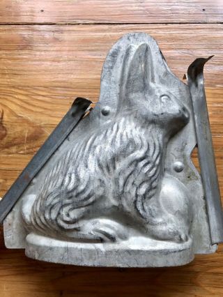 Vintage Antique Tin Metal Candy Chocolate Mold Easter Bunny Rabbit Egg W/ Clips