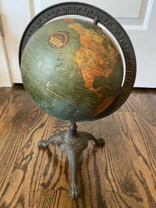 Antique Terrestrial 8” Globe Ornate Base Weber Costello Co Chicago Illinois Usa