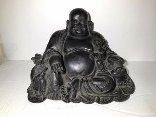 Fine Chinese Ming Or Later Carved Bronze Antique Happy Buddha Statue 6 Lbs