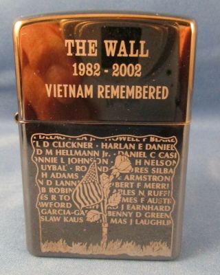 The Wall 1982 - 2002 Vietnam Remembered Zippo Cigarette Lighter Vg Cond