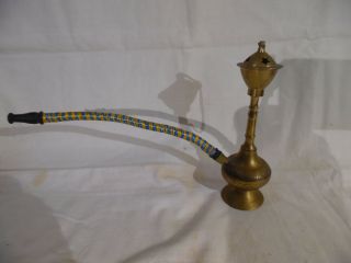 Vintage Brass Smoking Pipe With Chained Lid (b6)