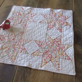 Pretty Feedsack Stars Vintage 30s Doll Or Table Quilt 18 X 18 "