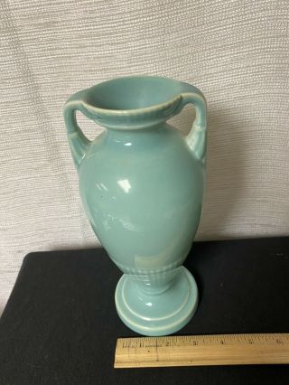 Vintage Trenton Pottery 2 Handled Green Art Deco Vase Tac.