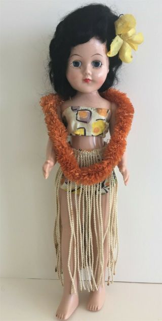 Vintage 1950s/60s 11 " Hawaiian Hula Girl Bikini Doll With Lei And Flower