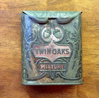 Vintage Twin Oaks Roll Top Vertical Pocket Tobacco Tin