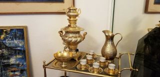 Electric Vintage Persian Gold Plated Samovar Coffee & Tea Set (serving size 6) 2