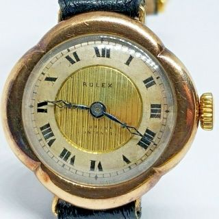 Antique Rolex W&d Signed Trench Wrist Watch Ladies 375 9ct Gold Winding 18.  7g