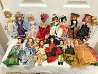 Vintage Dolls Fully Dressed 7.  5  Tall 17 Dolls.  All Different