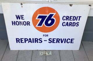 Antique Vintage Gas Station Union 76 Credit Card Repairs Service Porcelain Sign