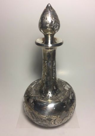 Alvin Antique Art Nouveau 999 Fine Sterling Silver Overlay Vine Decanter Bottle