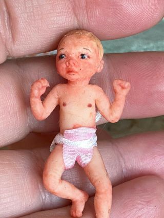 Vintage Miniature Artisan Dollhouse Doll Silicone Painted Infant Baby Realistic