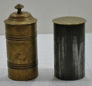 Rare Antique 1800 ' s Miners ' Brass Tobacco Caddy Box Tin 6 