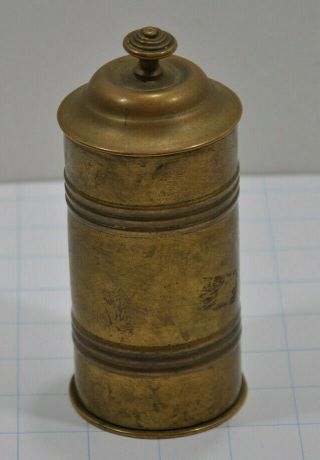 Rare Antique 1800 ' s Miners ' Brass Tobacco Caddy Box Tin 6 