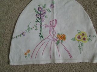 Linen Vintage Tea Cosy Cover Crinoline Lady Embroidered