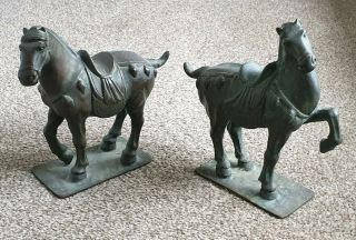 A 19th Century,  Qing Dynasty Bronze Tang Horses.  Signed To Base.