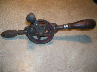 Antique Vintage Wood Handle Hand Drill Tool